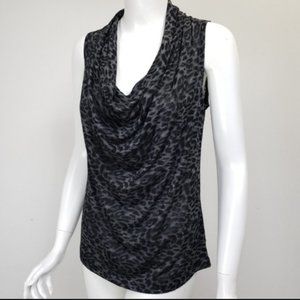 Theory Leopard Cowl Neck Top